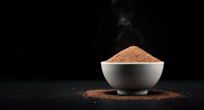 Vegan BCAA workout supplement mix in bowl on dark background featuring copy space for custom text