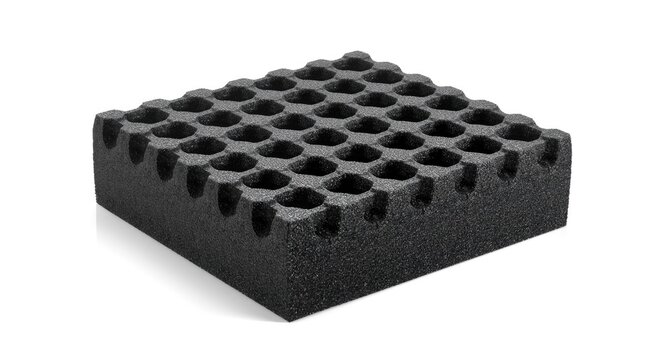 Black closed cell foam shell of polyethylene isolated on white background engineered for impact resistant packing