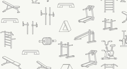 Gym equipment line icons set. © SAQUEEN