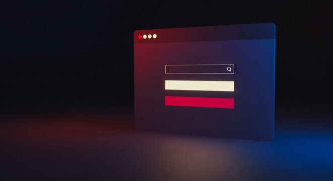 Secure Online Authentication Portal with UI Elements on a Minimalistic Web Browser Window in Dark Neon Lighting