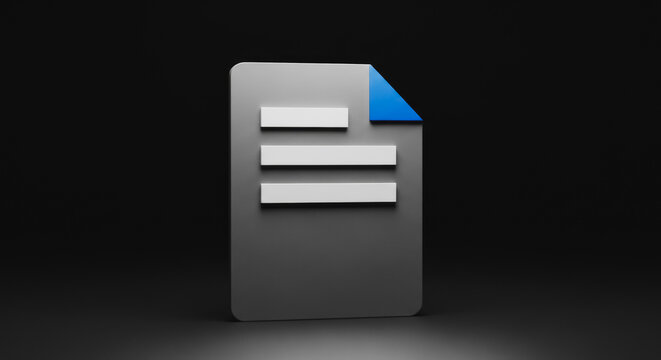 3D Document File Icon with Folded Blue Corner on Dark Background