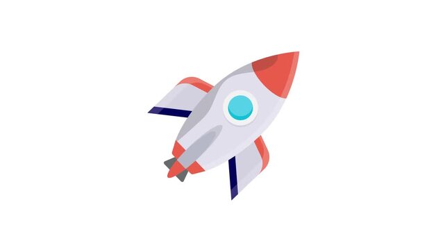 A whimsical cartoon rocket ascending into the sky, surrounded by fluffy clouds.