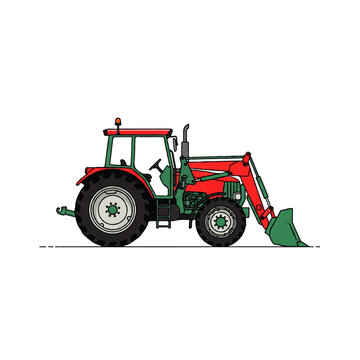 Robust farm tractor equipped with a versatile front-end loader, vital for efficient agricultural operations, representing advanced machinery and productive cultivation