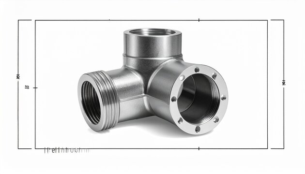 Stainless steel T-shaped pipe fitting with threaded and flanged ends