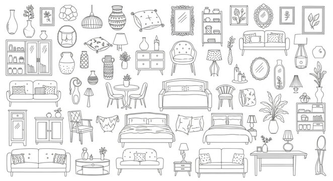 Collection of Hand-Drawn Furniture and Home Decor Sketches.