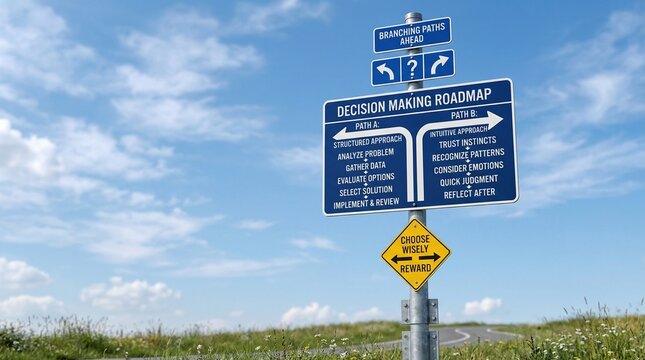 Decision Making Roadmap Signpost with Two Paths and Choices
