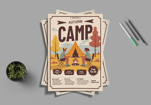 Autumn Camp Outdoor Camping Event Flyer Design