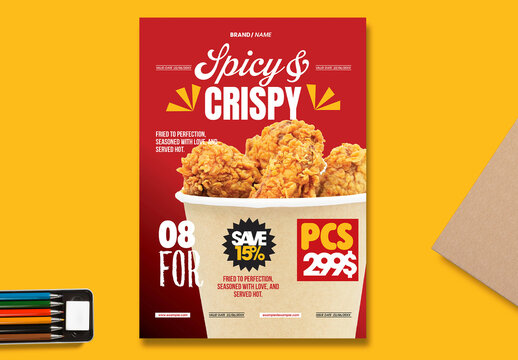 Spicy Fried Chicken Fast Food Promotional Poster Template with Discount Offer