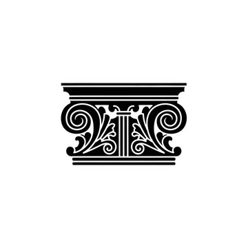 Black and white ionic column capital.