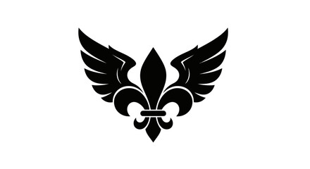 Black fleur de lis symbol with wings on white background vector © ikk