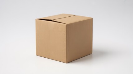 Fototapeta premium Plain brown cardboard box isolated on white background