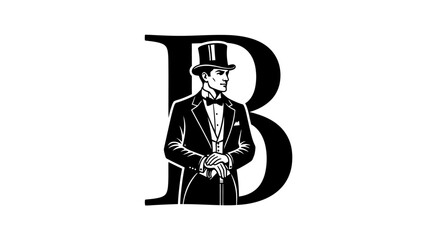 Elegant illustration of a gentleman with monogram letter b silhouette design © ikk