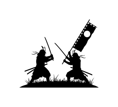 Silhouette Samurai Dueling in Nature