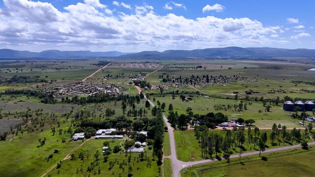 Small farming village and community at foothills of Waterberg in Limpopo. Aerial