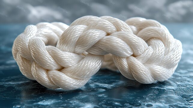 White braided rope knot on a dark background