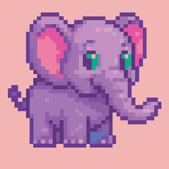 Obraz premium cute elephant with pixel art style, eps 10 illustration