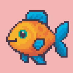 Fototapeta premium cute fish with pixel art style, eps 10 illustration