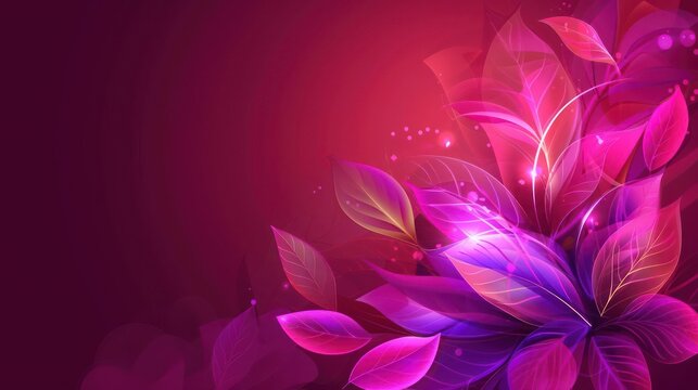 Vibrant abstract design with layered pink and purple leaves over a gradient red-violet background