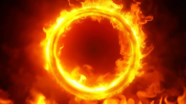 Fiery Circle of Intense Heat and Energy Emitting Blazing Flames and Sparks