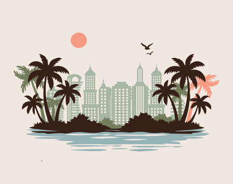 palm trees and skyscrapers vector silhouette