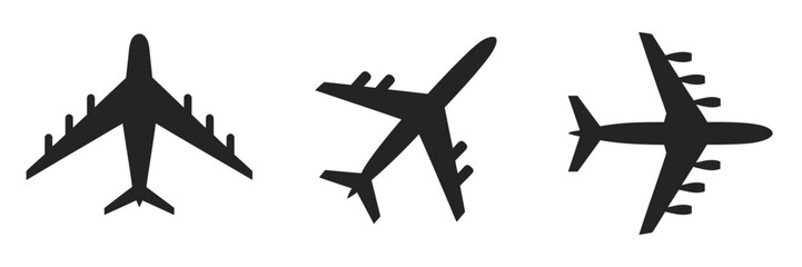 Obraz premium Airplane Icon Set Flight Travel Aviation Aircraft Transport Airline Journey Flat Style Vector Illustration Set Isolated Background