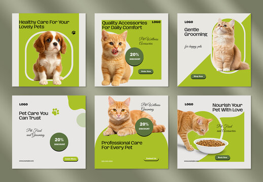 Pet Care and Grooming Social Media Post Template Set