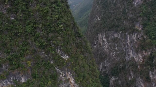 Aerial view of Nho Que River flowing through deep Tu San Canyon in Ha Giang