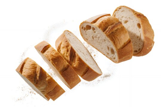 Sliced bread loaf with crumbs falling