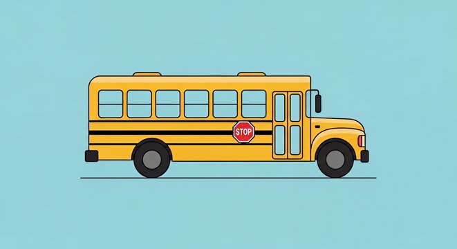 Yellow school bus on blue background.