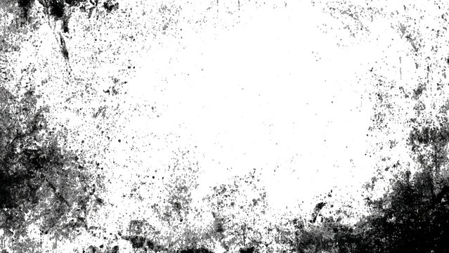 Grungy textured background with black splatters and smudges on white surface abstract design element