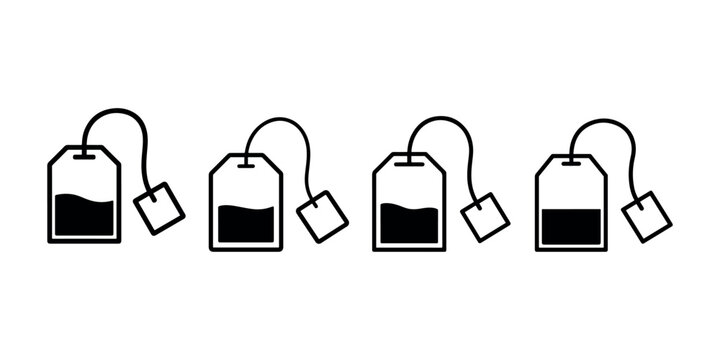 Tea bag icon set. hot beverage vector symbol. tea time linear signs. drink collection. morning caffeine or relaxation illustration