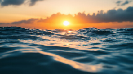 Fototapeta premium Blue sky over calm sea. Blue sea and sunny sky on horizon over calm water