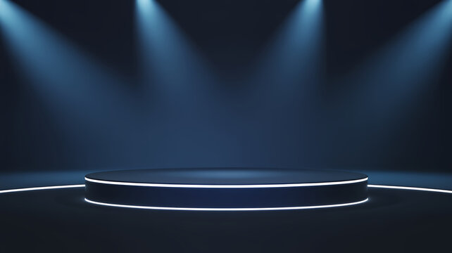 Dark stage with spotlight and circular platform