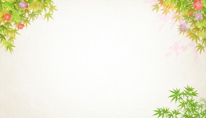 Obraz premium Green bamboo and delicate flowers on white background vibrant green bamboo and delicate blooms adorn simple white setting