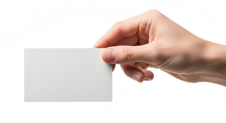 Obraz premium A hand holding a blank white card on a plain background