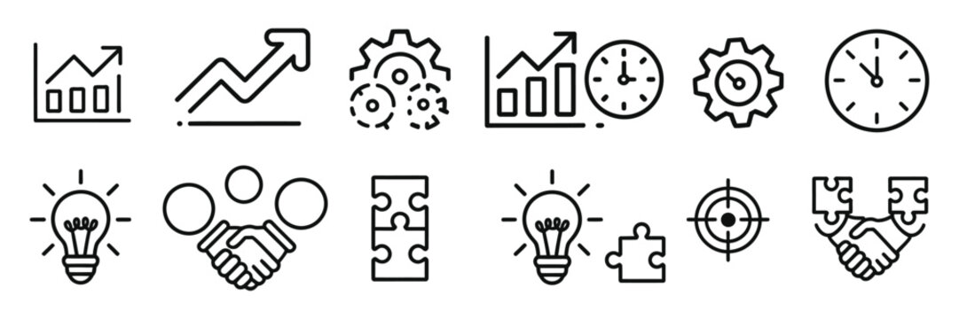 Doodle Management Icons Collection Featuring Business Planning, Strategy, Teamwork, Analytics and Leadership Symbols, Hand Drawn Sketch Style Vector Set for Web, UI and Graphic Design