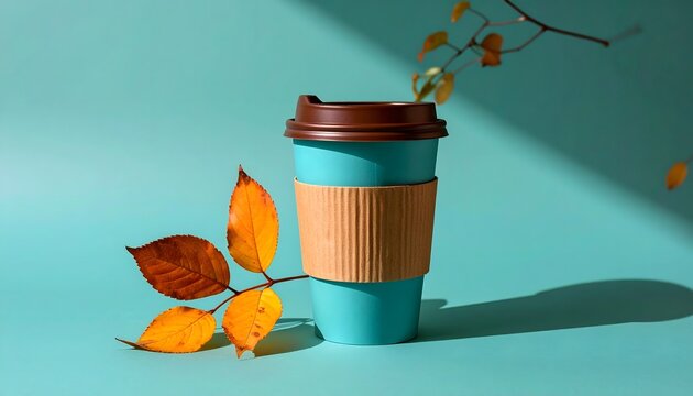 Autumn Coffee Cup with Leaves.