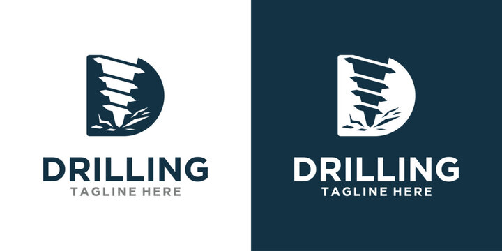 Drilling logo design with a D shape and a drill bit.