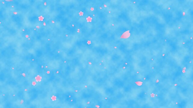 さわやかな青空に舞い散る桜と桜吹雪のアニメ動画