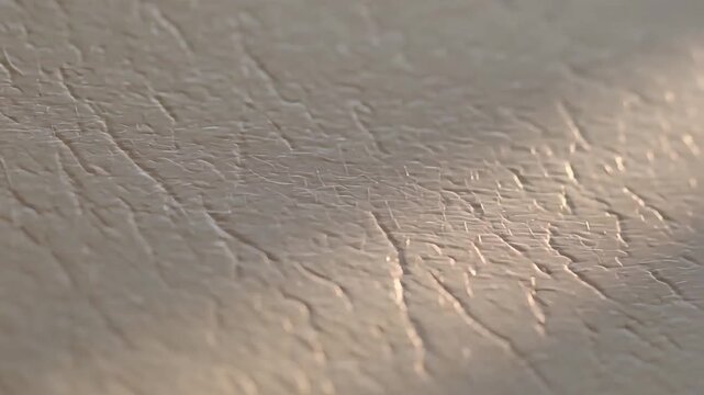Closeup view of a beige leather texture with natural wrinkles and creases