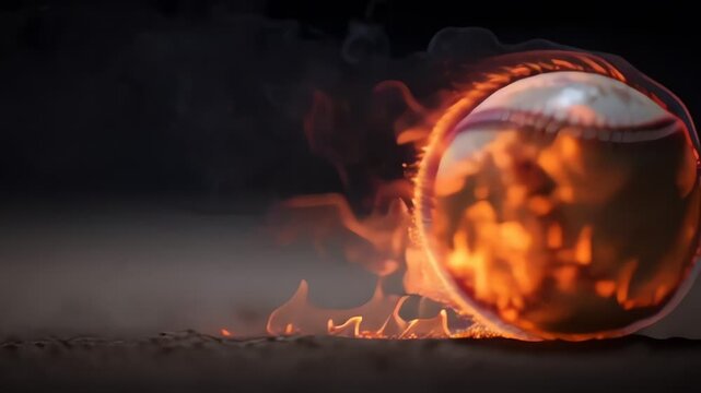 Dramatic Burning Baseball Enveloped in Intense Orange Flames