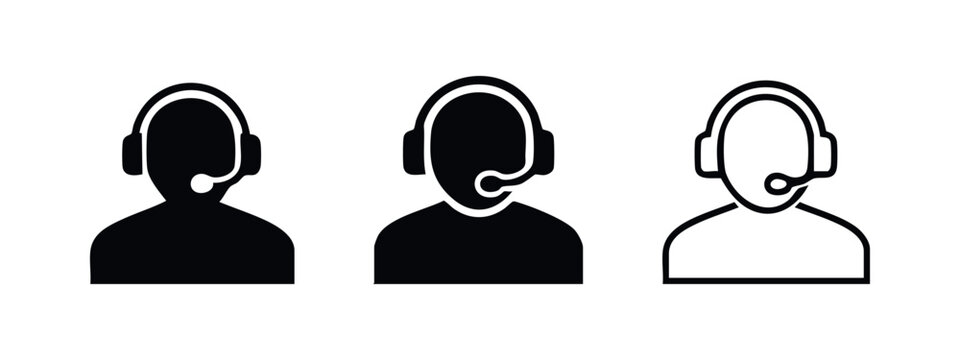 Customer service agent or call center operator icon set with headset.