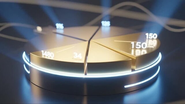 Modern illuminated pie chart with glowing sections and percentages