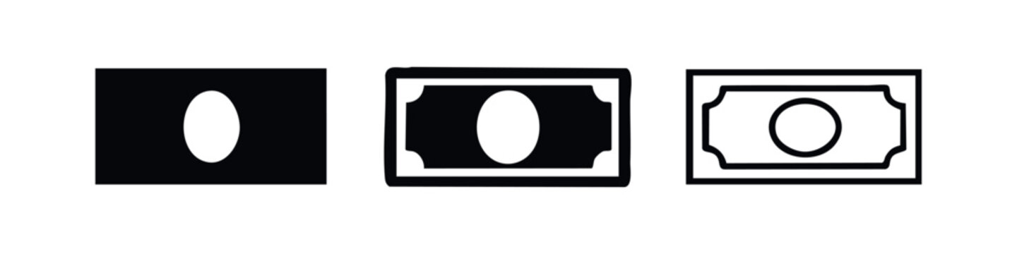 Money banknote currency icon set for finance, cash payment, and economic applications.