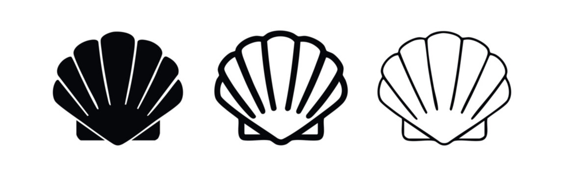 Scallop Seashell Marine Icon Set. Summer Beach and Ocean Life Symbol.