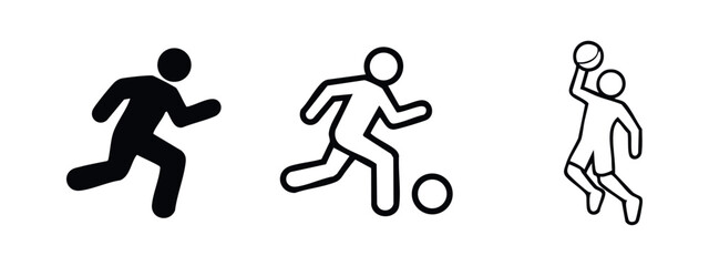 Obraz premium Action sports vector icon set. Running, soccer, and basketball symbols for athletic activities.