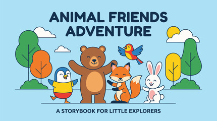 Fototapeta premium Animal Friends Adventure Childrens Book Cover Illustration.