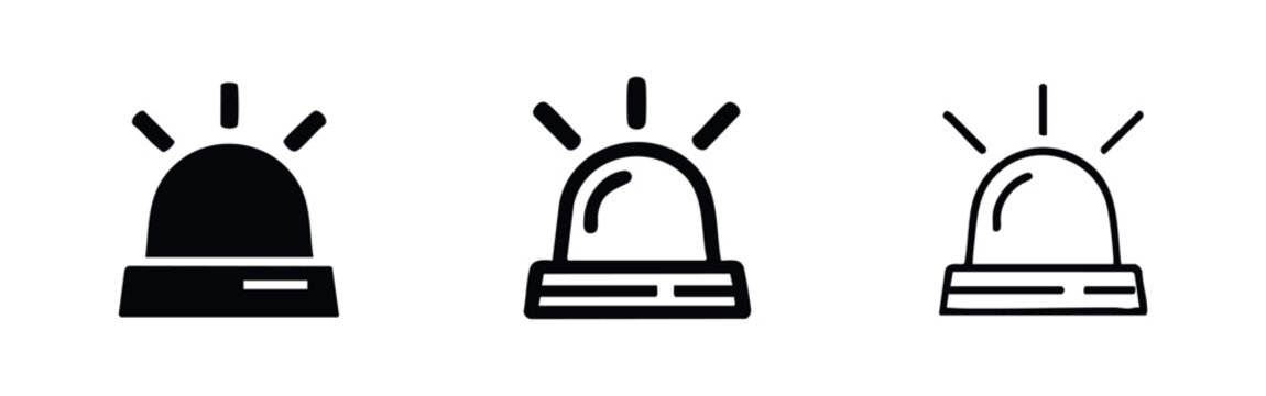 Emergency siren light icon set in different styles, symbolizing warnings and urgent situations.