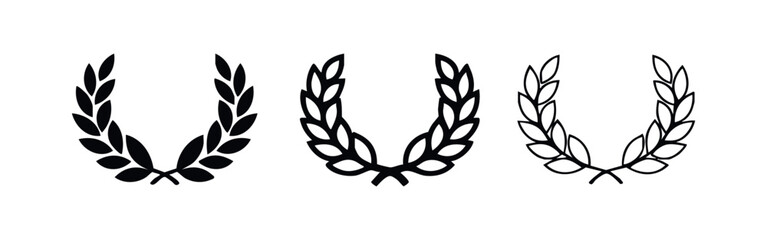 Elegant laurel wreath icons in solid and outlined versions, symbolizing victory and honor © liubomir118809