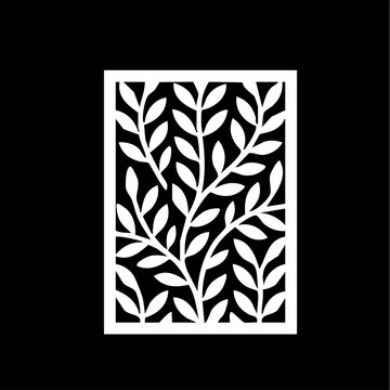 Decorative Botanical Pattern Frame &ndash; Minimalist Leaf Vine Rectangle Design in Monochrome for Backgrounds and Branding